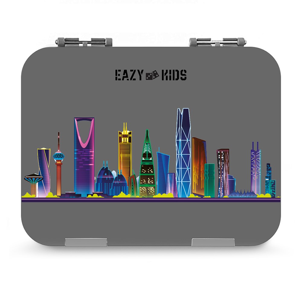 Eazy Kids Bento Boxes wt Insulated Lunch Bag Combo Love Riyadh Grey